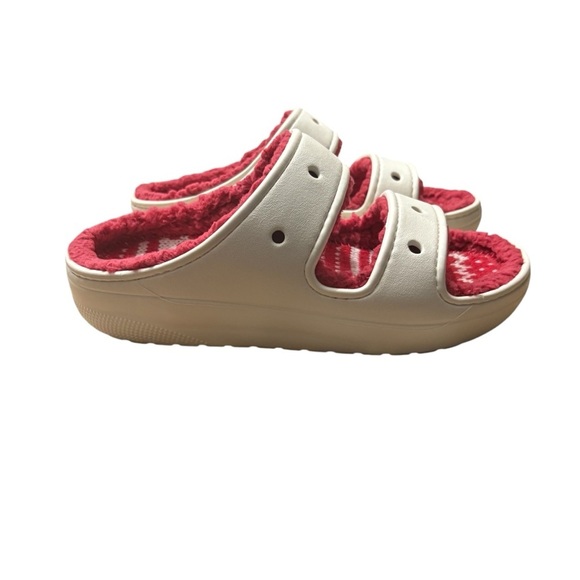 CROCS Unisex Classic COZZZY Holiday Sweater Sandals in White/Red Size 7 - Picture 1 of 6